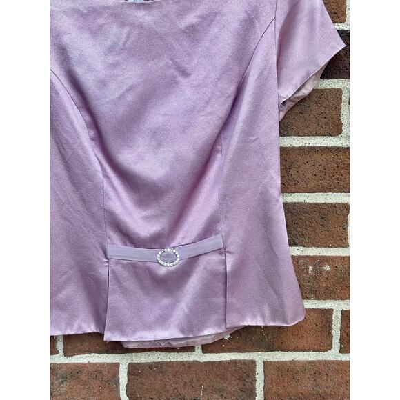 Vintage 1980s Bill Levkoff Purple Satin Dress Top Rhinestone Belt AS IS - Picture 4 of 12